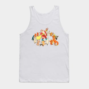 Forest Animals Happy for the arrival of Santa Claus with Christmas Gifts Retro Vintage Comic Book Tank Top